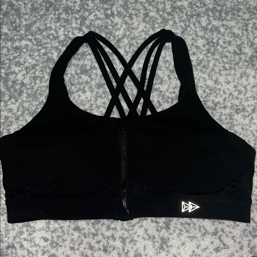 Yvette Women High Impact Sports Bra Criss Cross strappy Back, Black Medium
